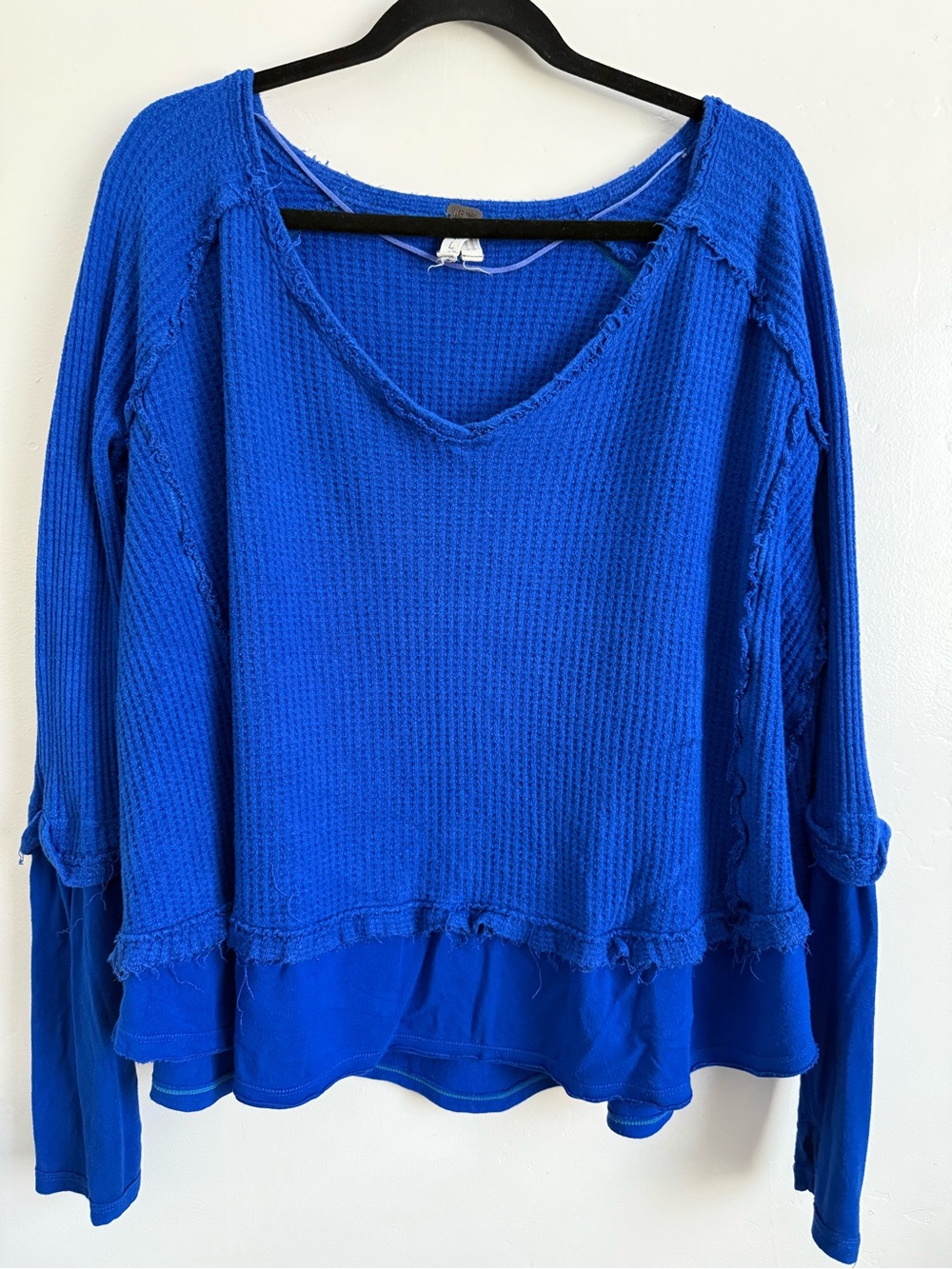 Free People We The Free Laguna Thermal Top Royal Blue Slouchy Waffle Knit Size L